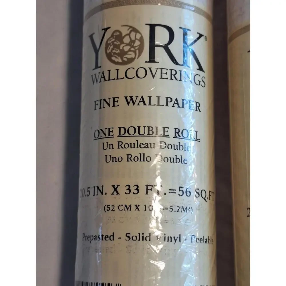 2 Double Rolls York Prepasted Wallpaper Tan/Beige Stripes w/Crackling  56ft Per